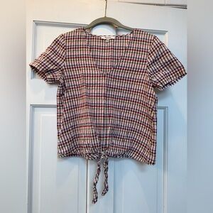 Madewell Multicolor Plaid Tie-Front Blouse